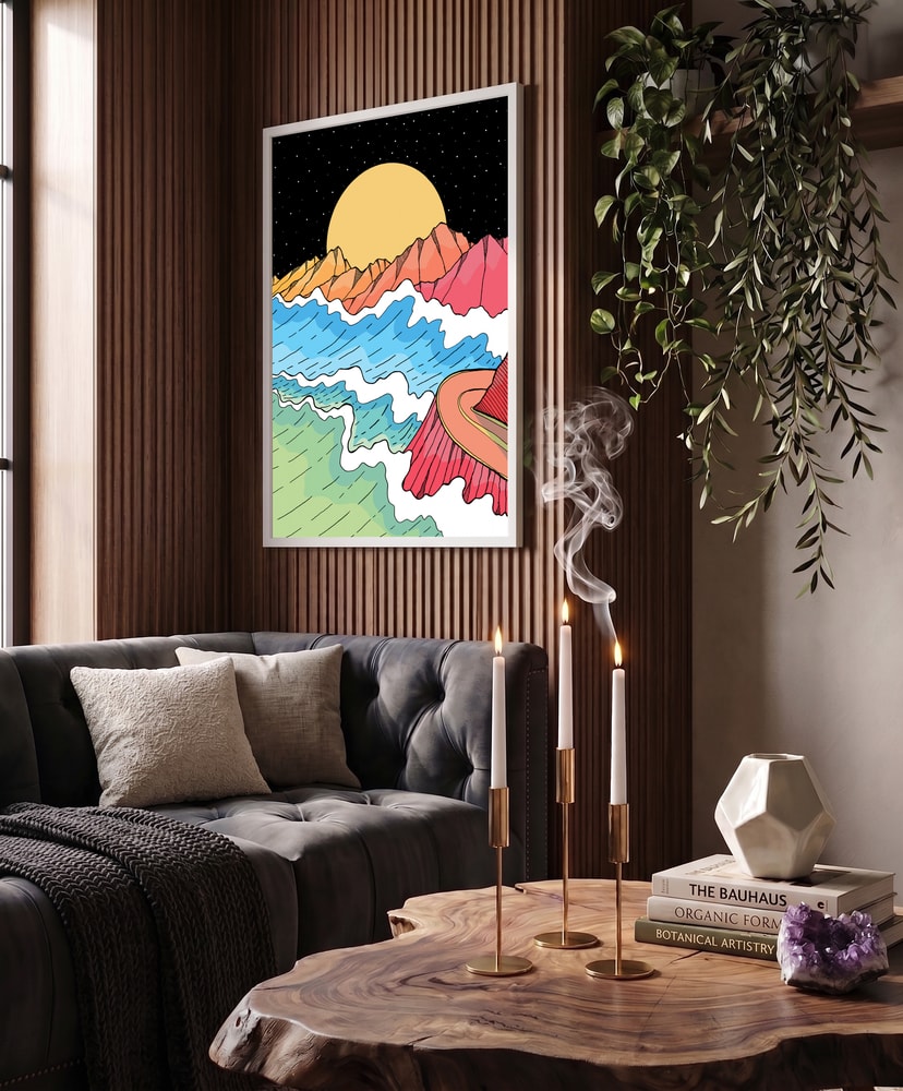 Vibrant Ocean Mountain Moon