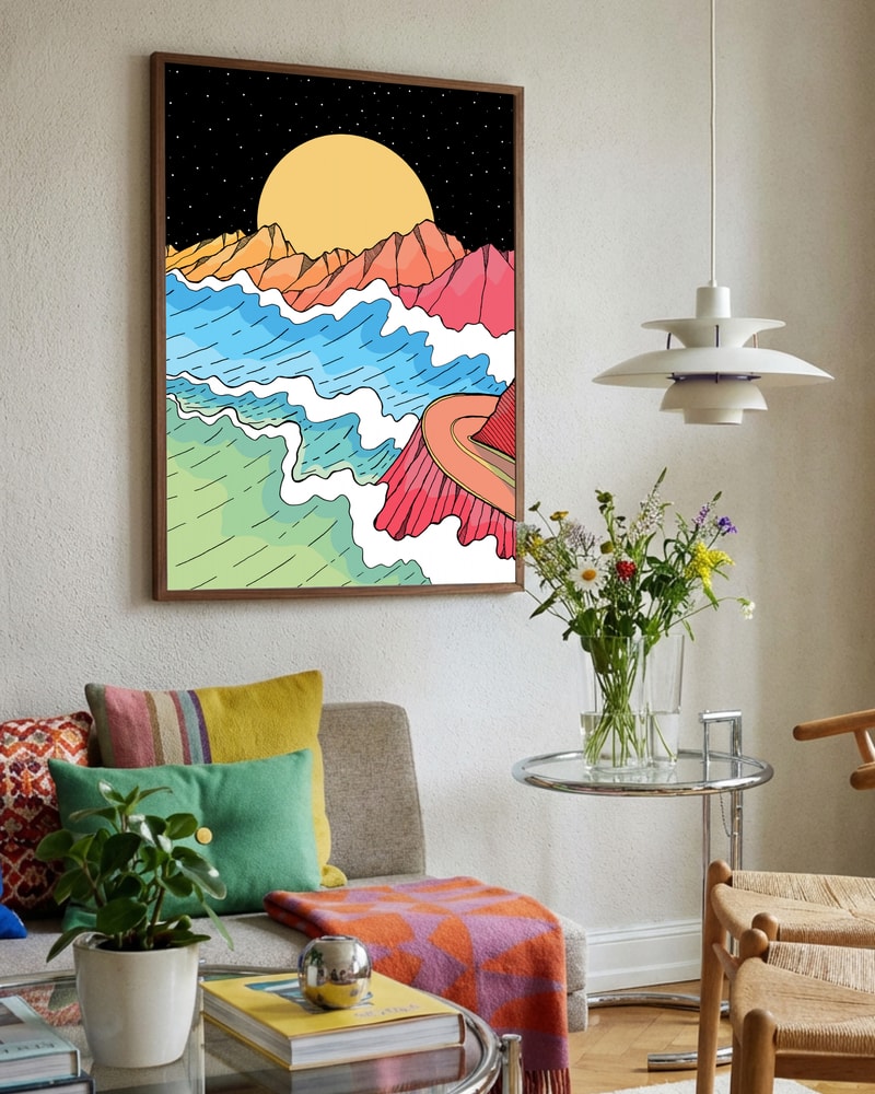 Vibrant Ocean Mountain Moon