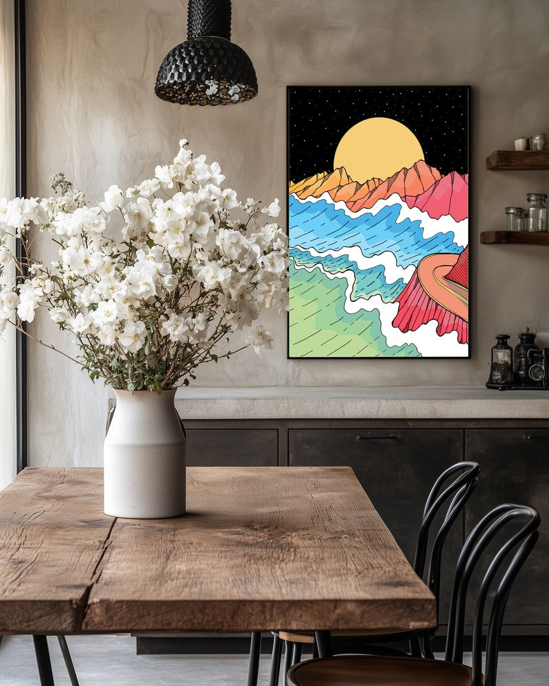 Vibrant Ocean Mountain Moon