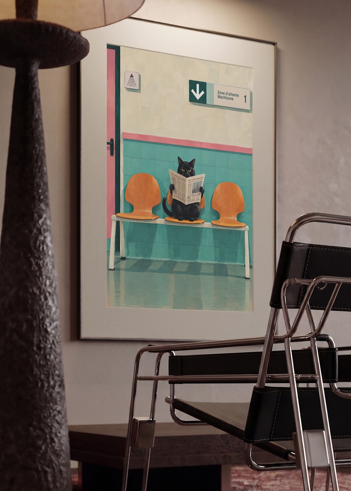 Black Cat Reading Newspaper