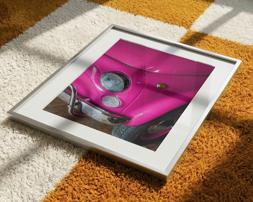 Vibrant Pink Vintage Car