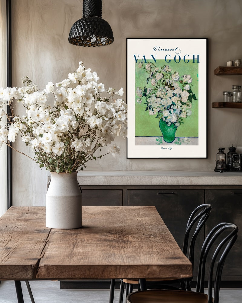 White Roses in Green Vase
