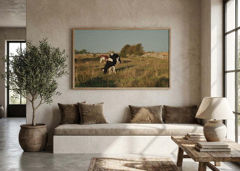 Cows Grazing by Windmill