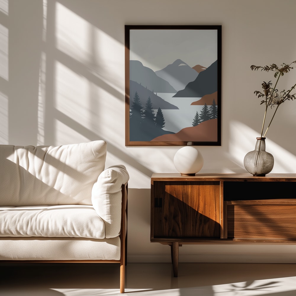 Alpine Wilderness Lake in Slate & Terracotta