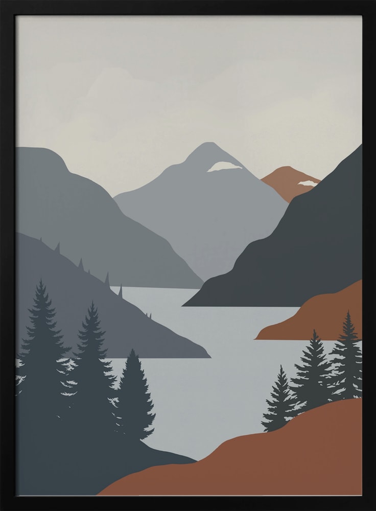 Alpine Wilderness Lake in Slate & Terracotta