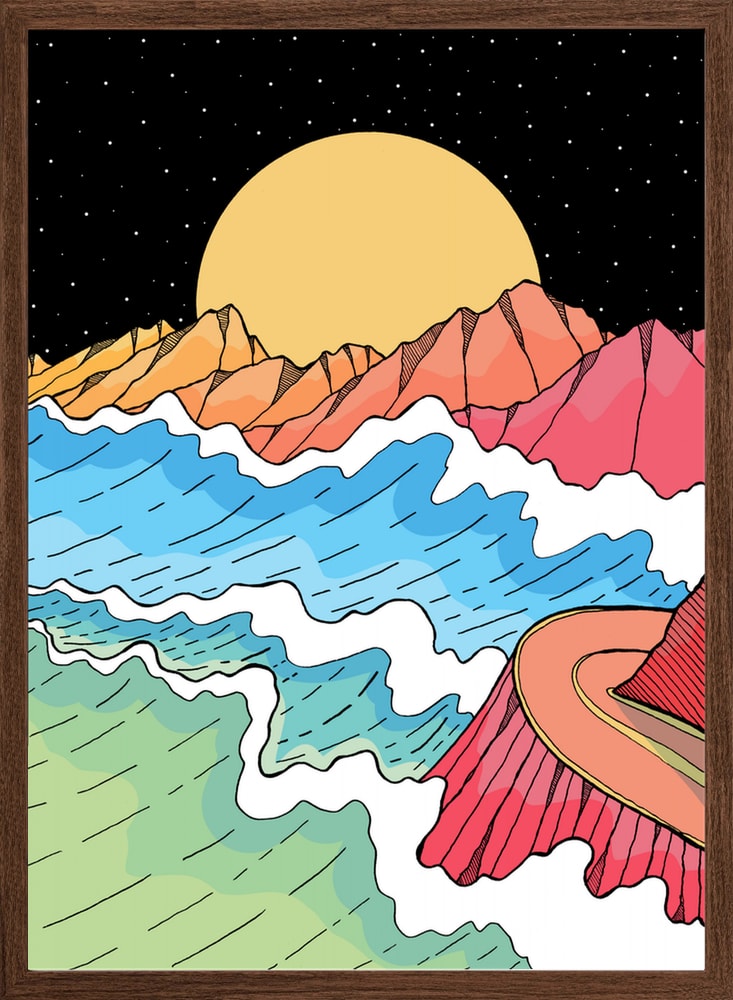 Vibrant Ocean Mountain Moon