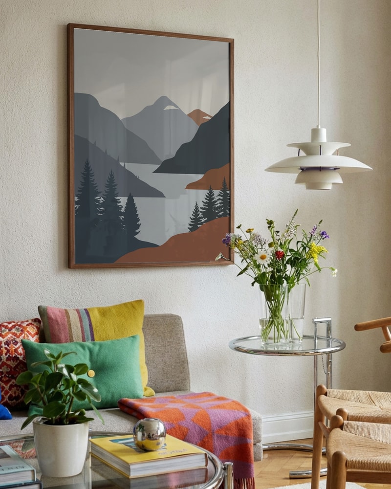 Alpine Wilderness Lake in Slate & Terracotta