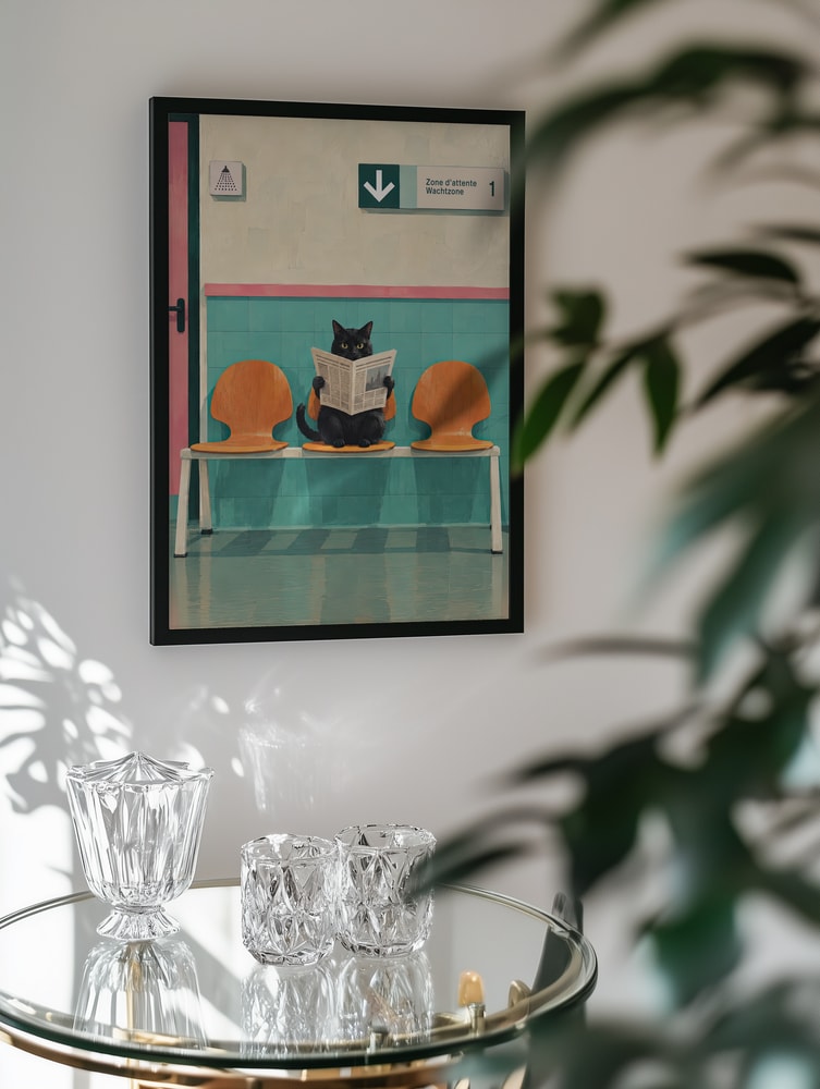 Black Cat Reading Newspaper