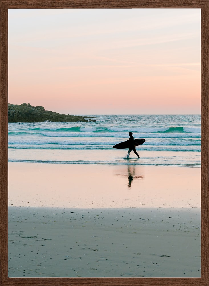Surfer Walking Sunset Beach