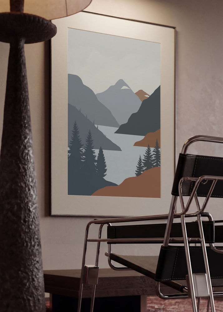 Alpine Wilderness Lake in Slate & Terracotta