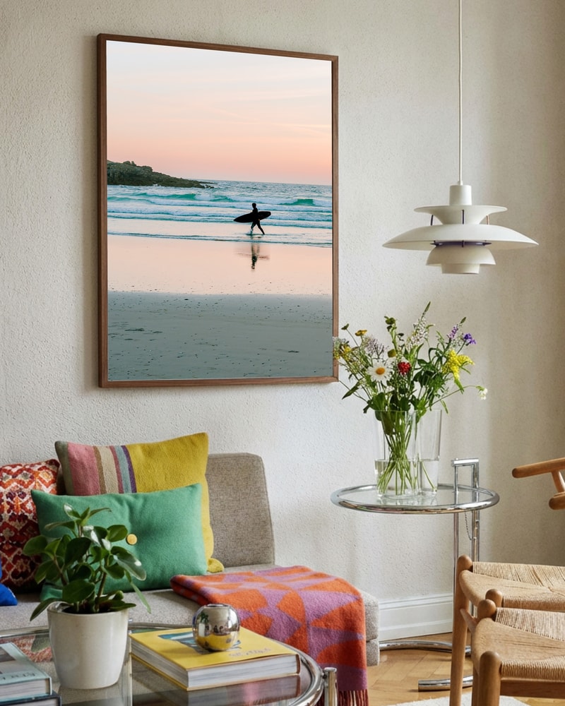 Surfer Walking Sunset Beach