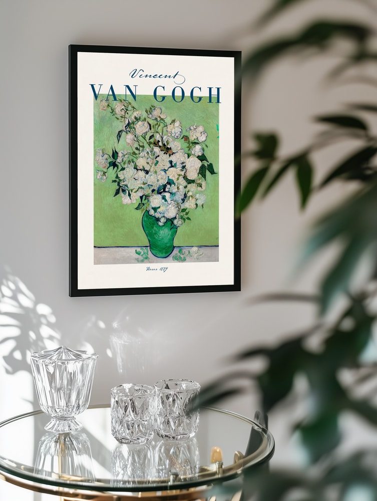 White Roses in Green Vase