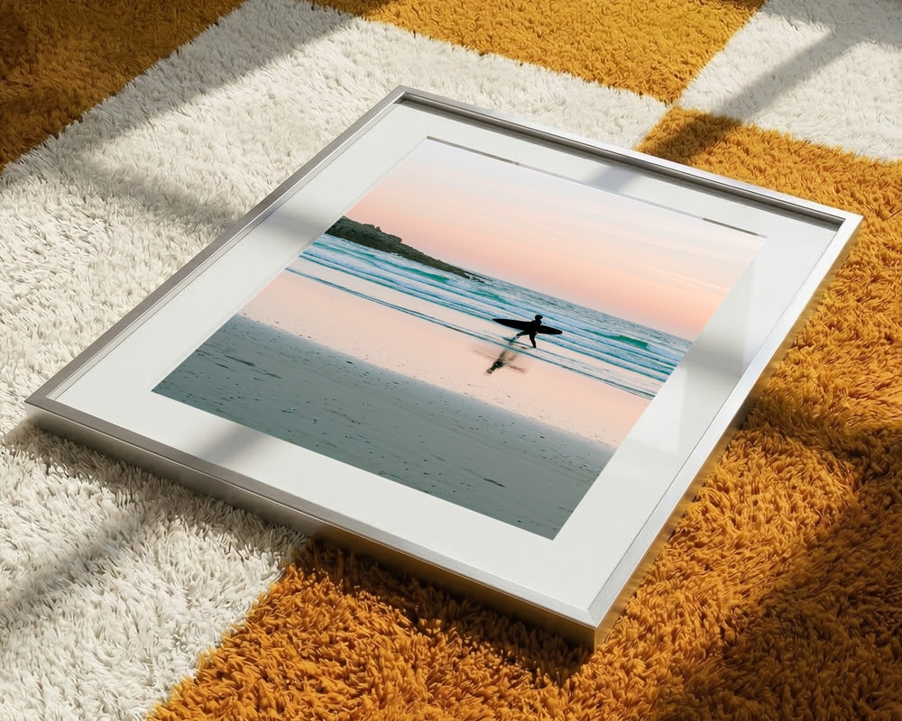 Surfer Walking Sunset Beach