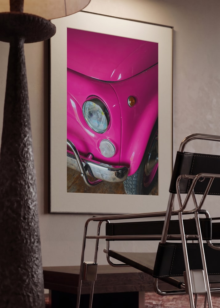 Vibrant Pink Vintage Car