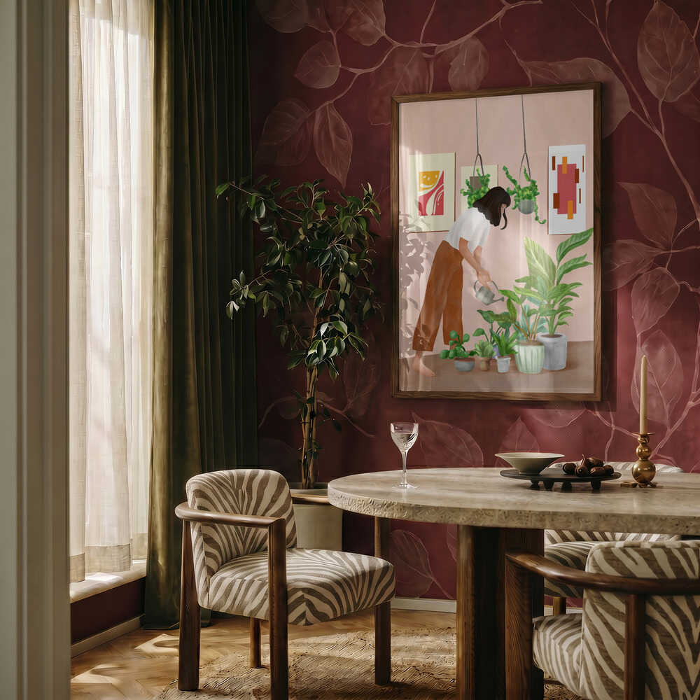 Woman Waters Houseplants