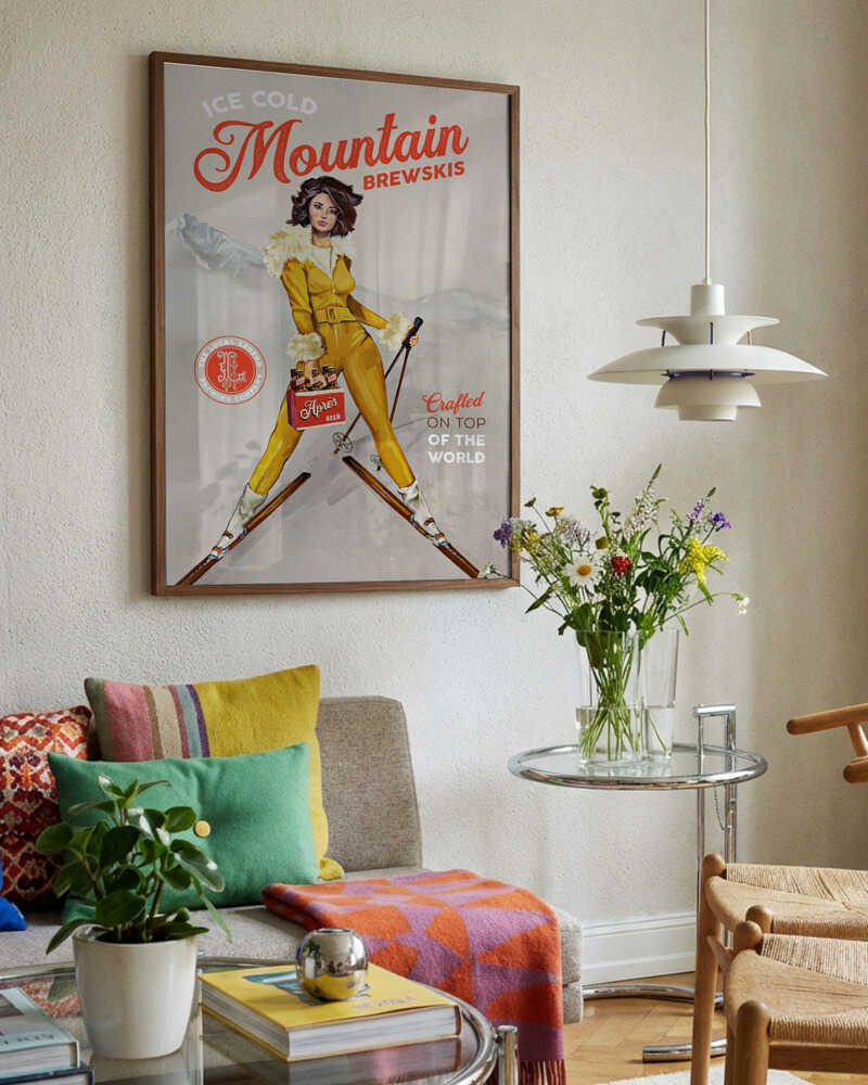 Ice Cold Beer Vintage Pinup Ski Art