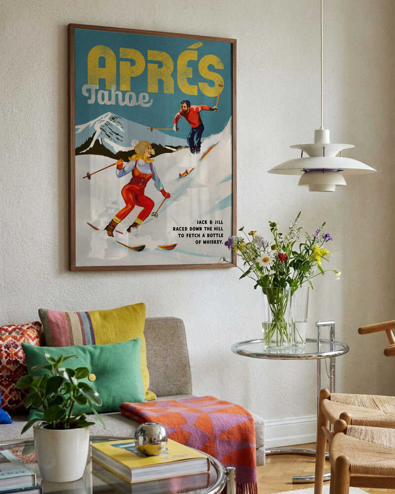 Apres Ski Lake Tahoe California Vintage Skiing Art