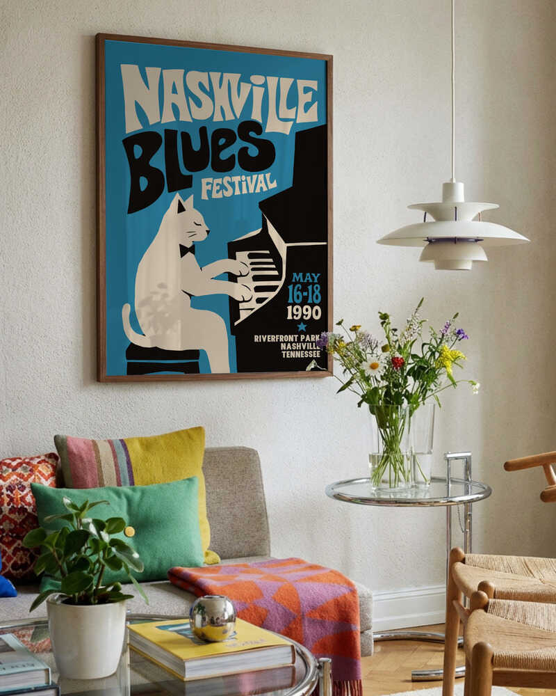 Vintage Blues Cat Piano