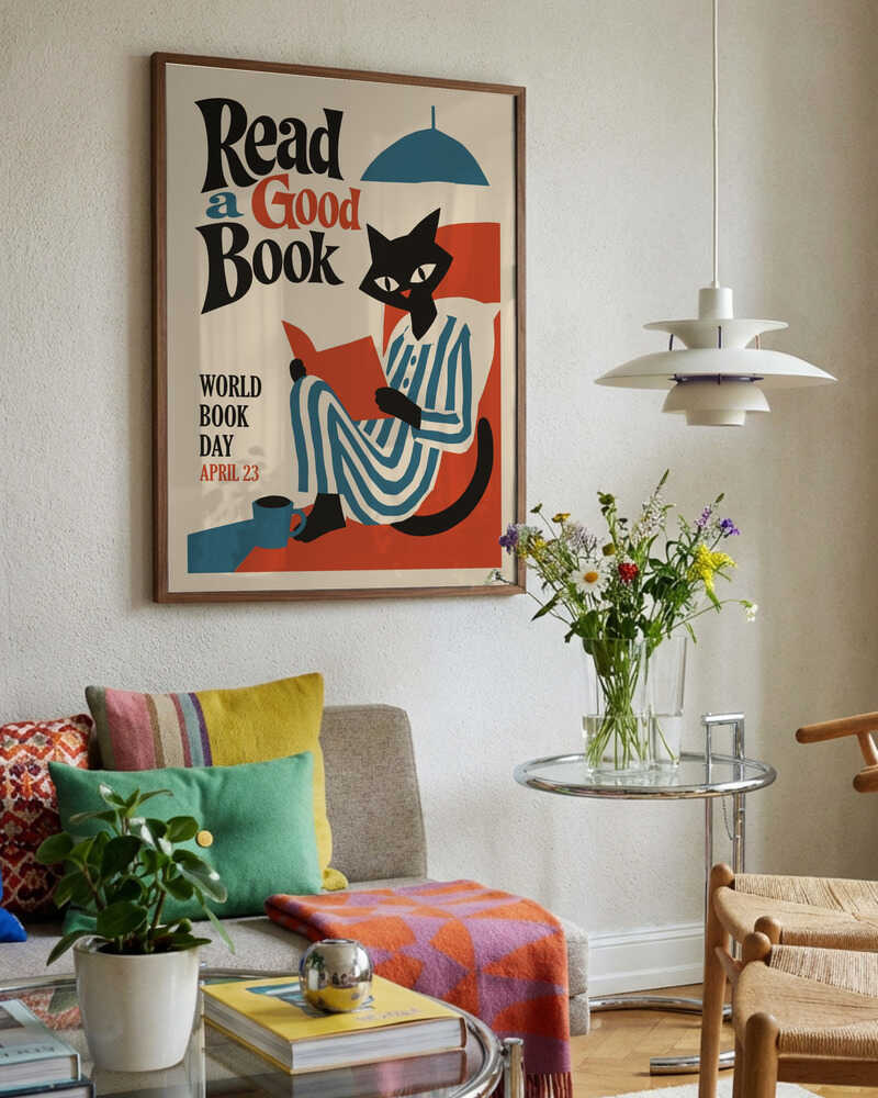 Cozy Black Cat Reading