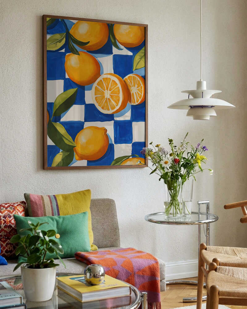 Oranges On Blue Checks