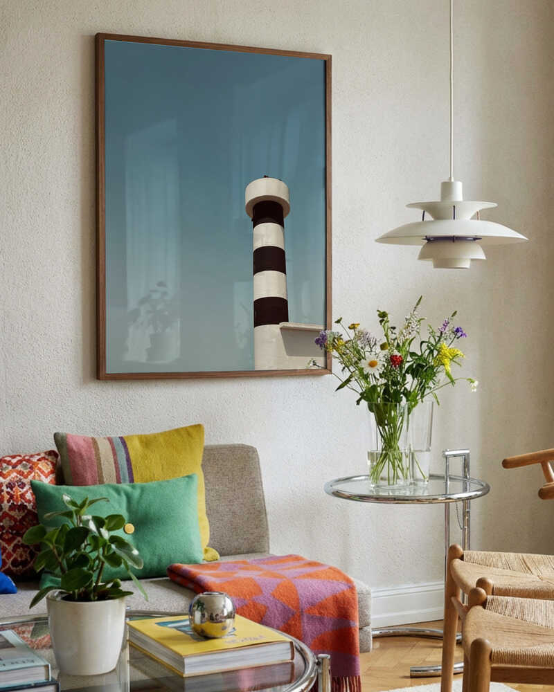 Striped Lighthouse Blue Sky