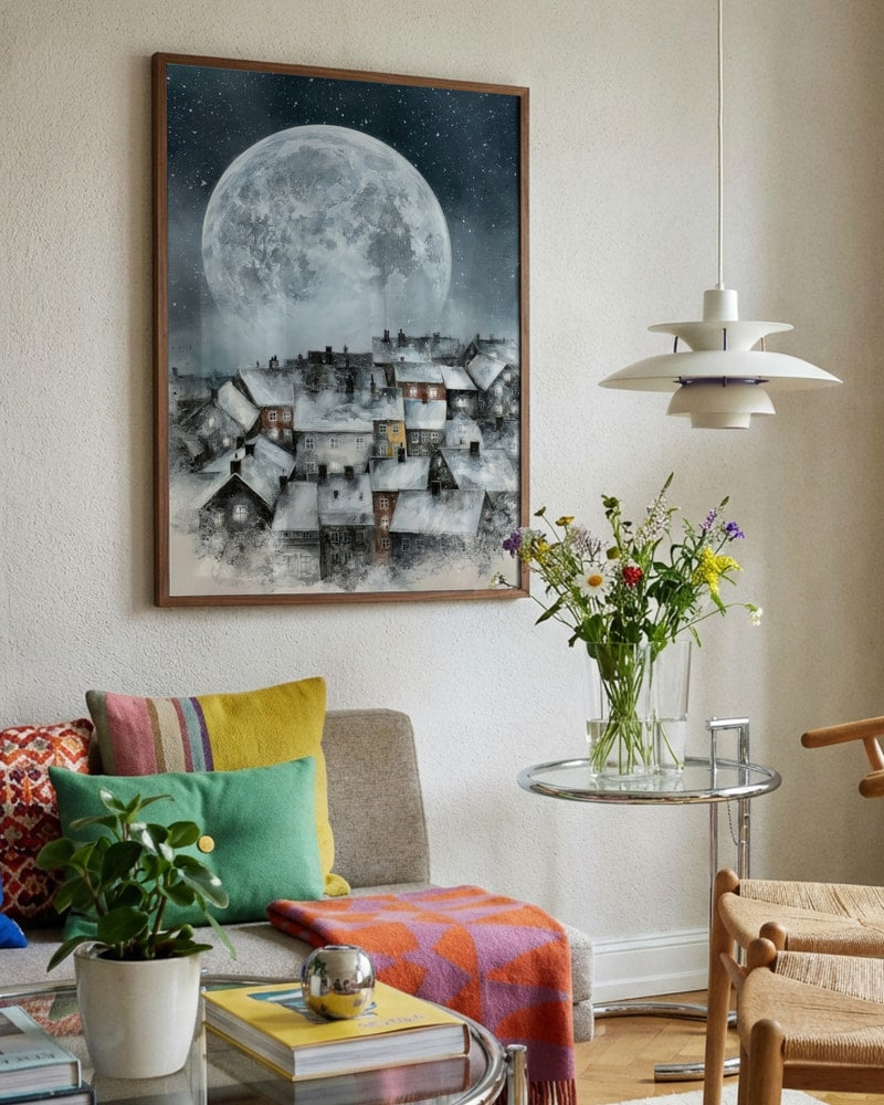 Moonlit Snowy Town
