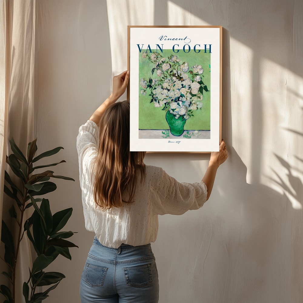 White Roses in Green Vase