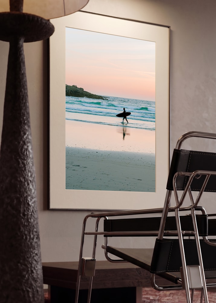 Surfer Walking Sunset Beach