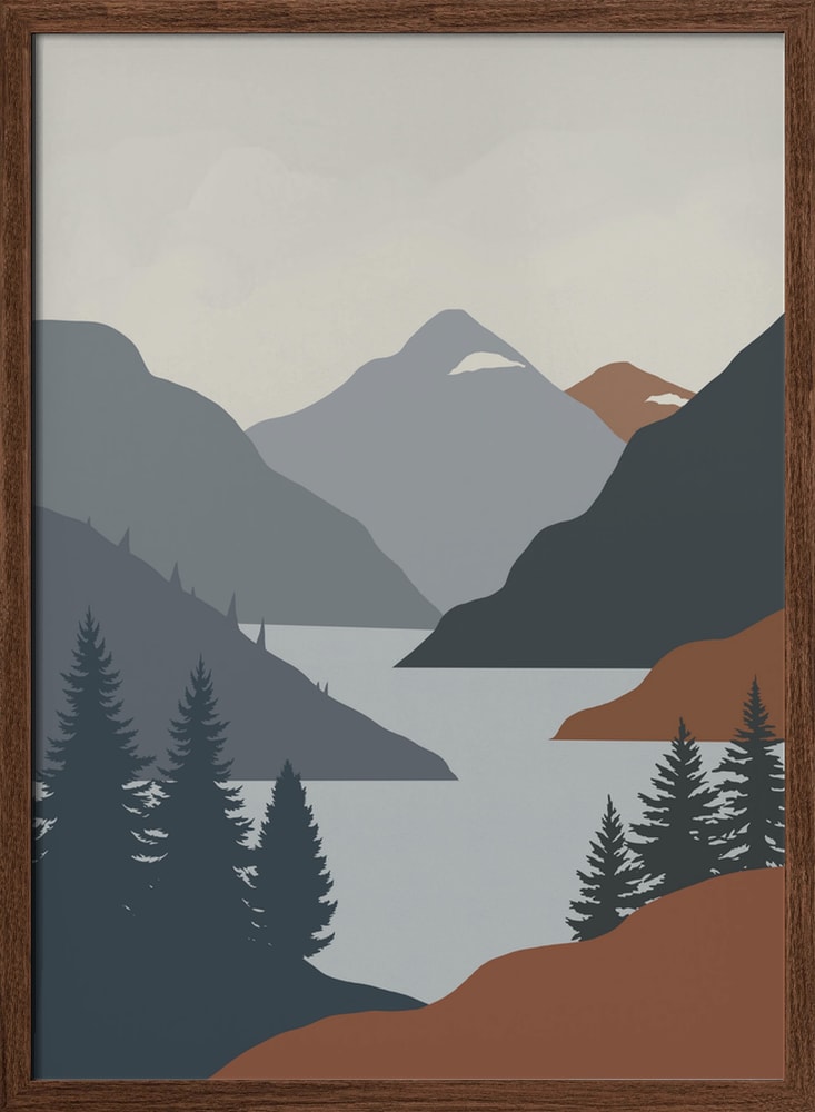 Alpine Wilderness Lake in Slate & Terracotta
