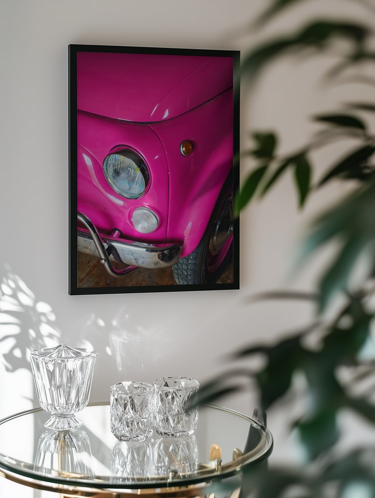Vibrant Pink Vintage Car