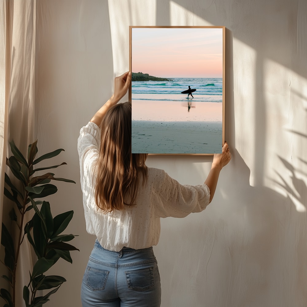 Surfer Walking Sunset Beach