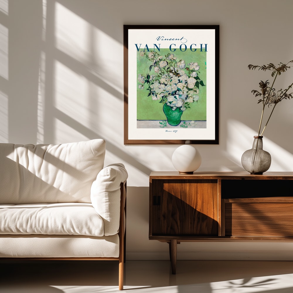 White Roses in Green Vase