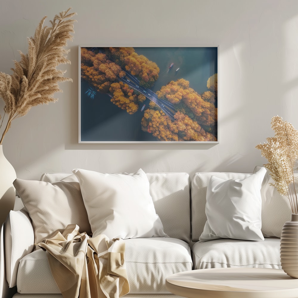 Aerial Autumn Lake Road