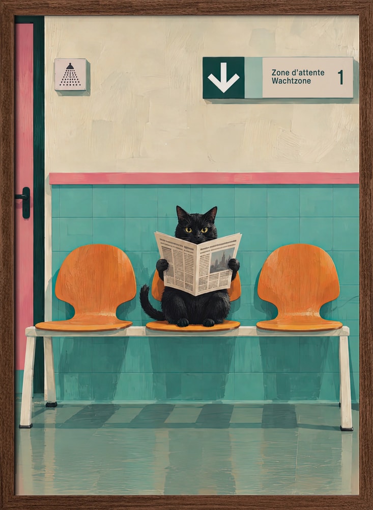 Black Cat Reading Newspaper