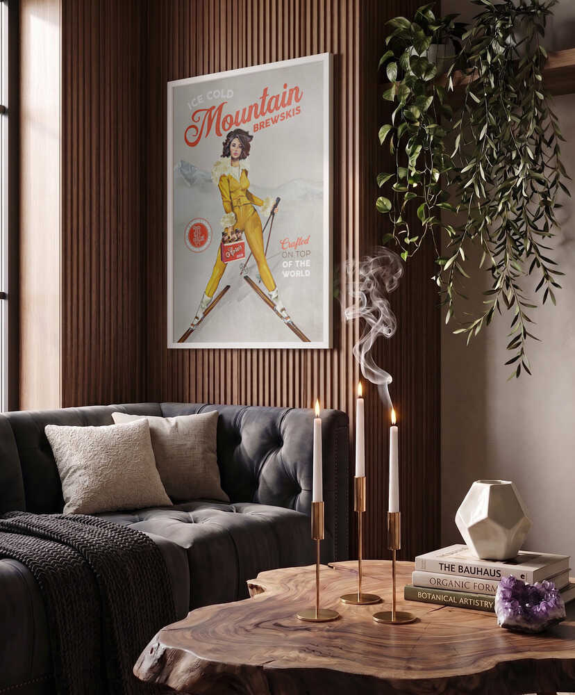 Ice Cold Beer Vintage Pinup Ski Art