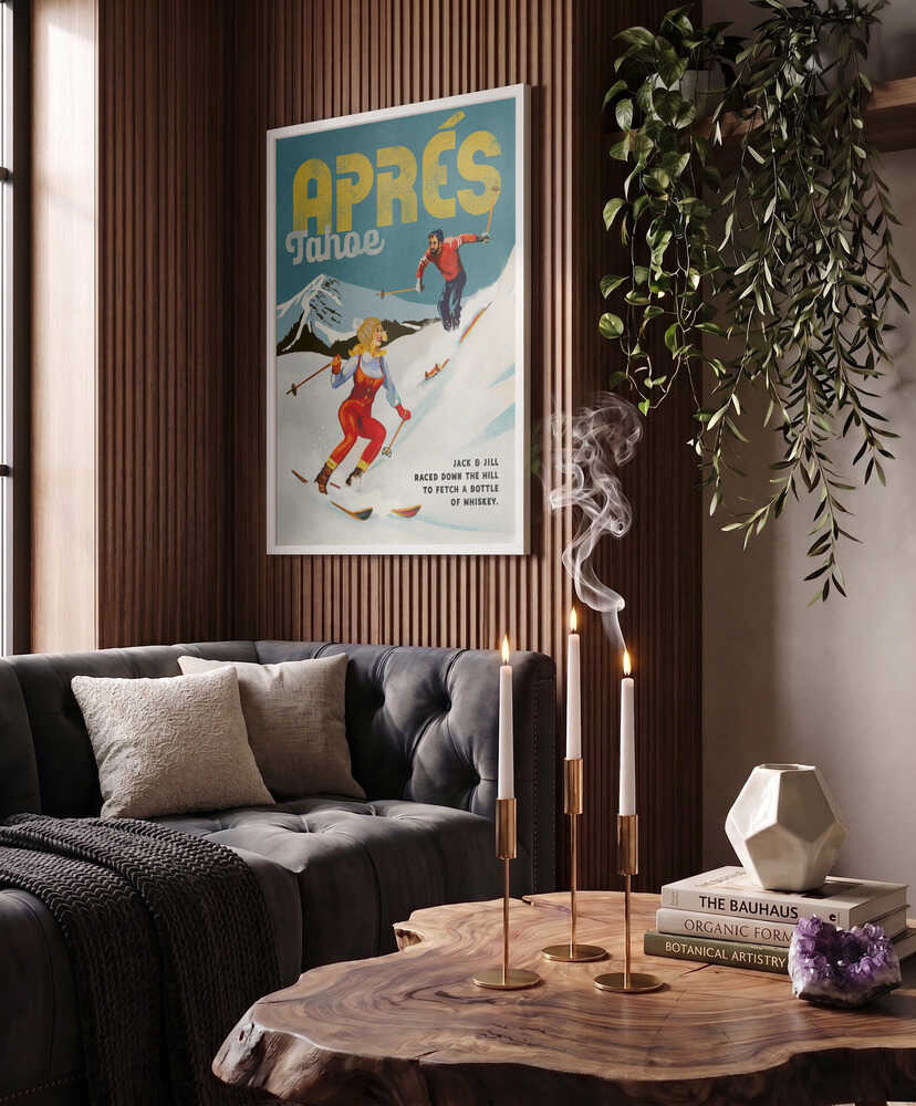 Apres Ski Lake Tahoe California Vintage Skiing Art