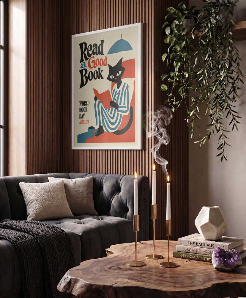 Cozy Black Cat Reading