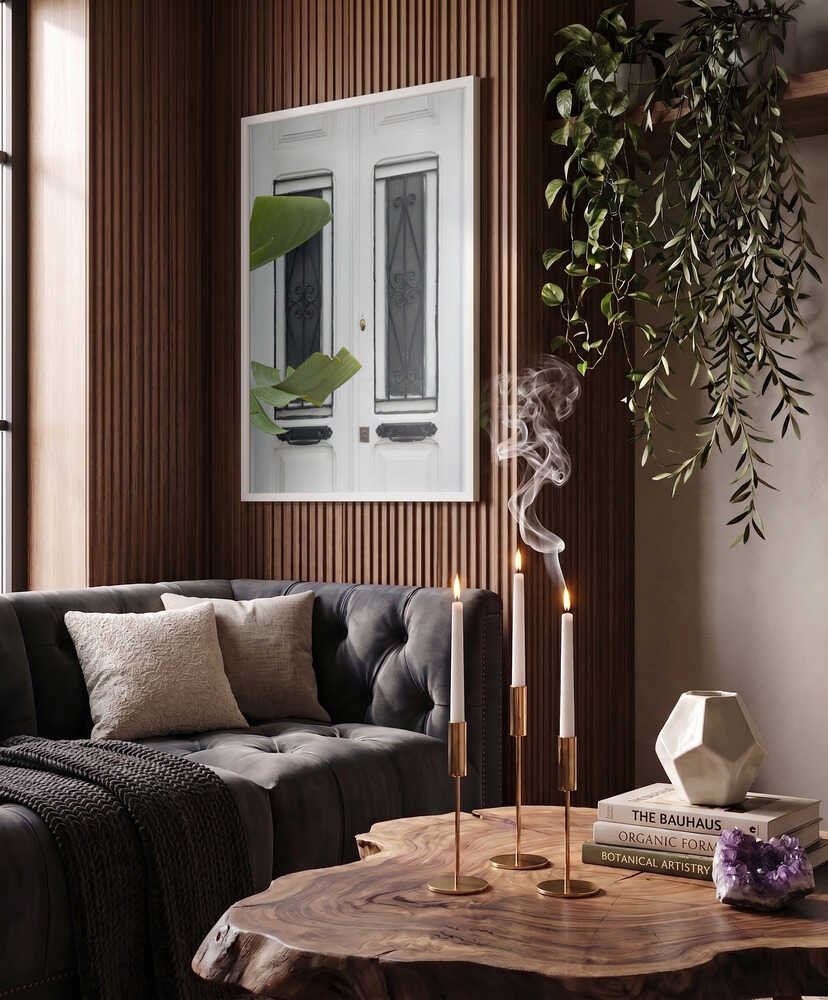 Elegant White Door Tropical Leaves