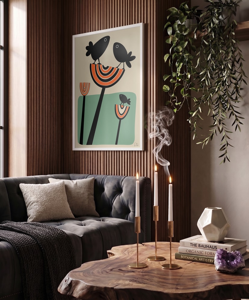 Whimsical Birds on Plants