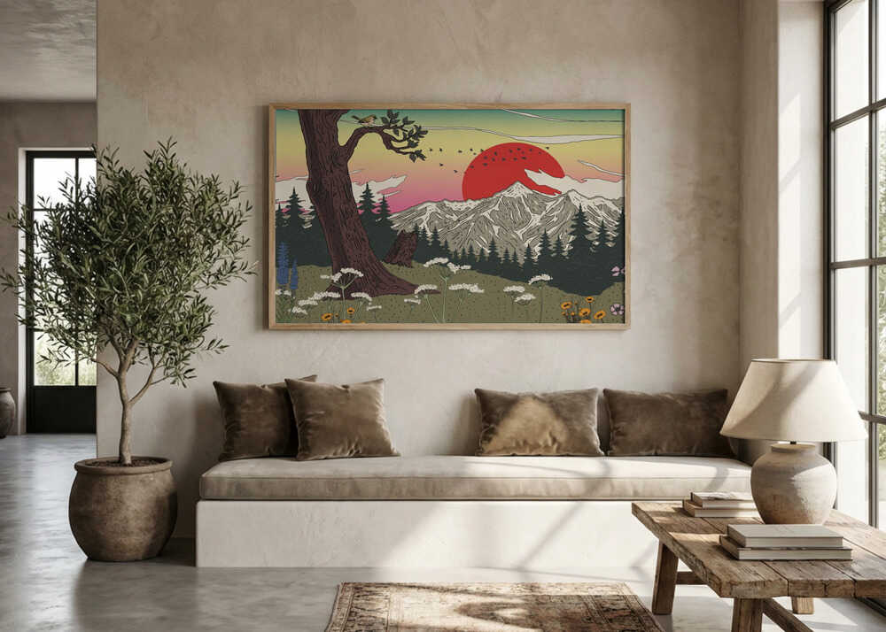 Red Sun Mountain Landscape