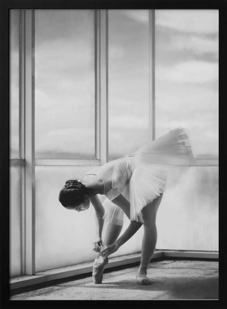 Ballerina Tying Pointe Shoes