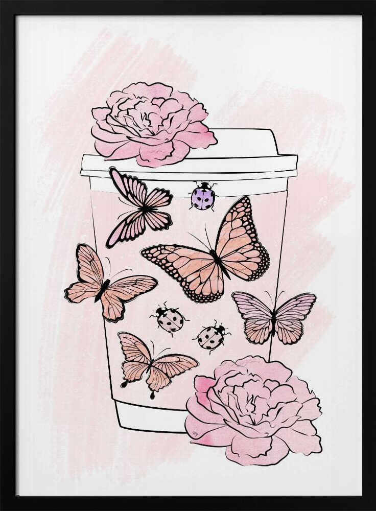 Pink Butterfly Coffee Cup