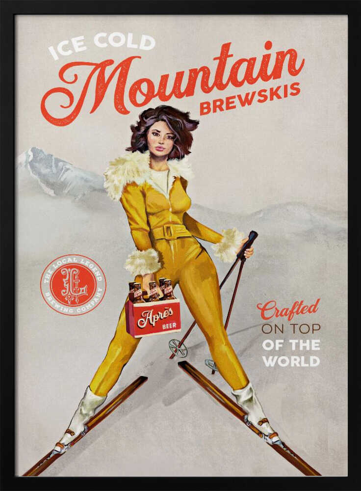 Ice Cold Beer Vintage Pinup Ski Art