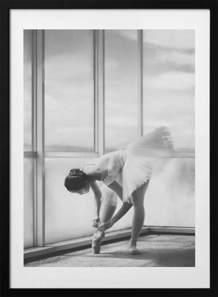 Ballerina Tying Pointe Shoes