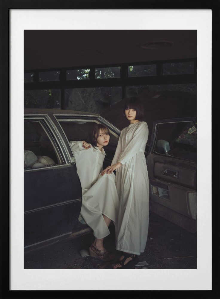 Two Women Vintage Car