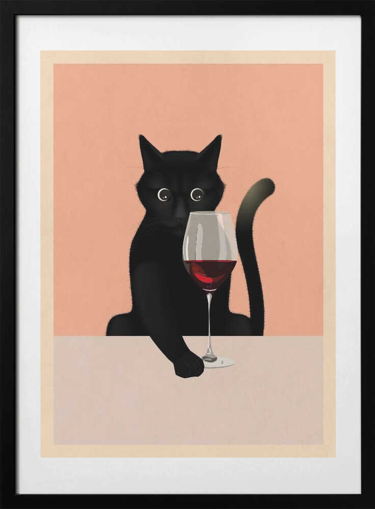 Svart katt och vinglas