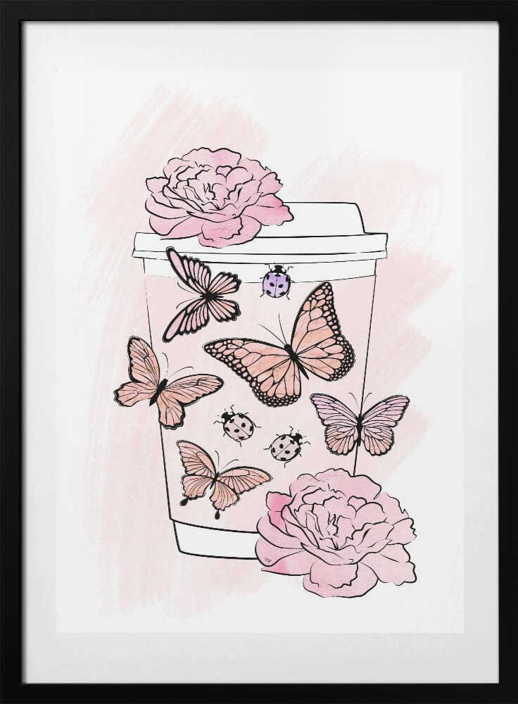 Pink Butterfly Coffee Cup