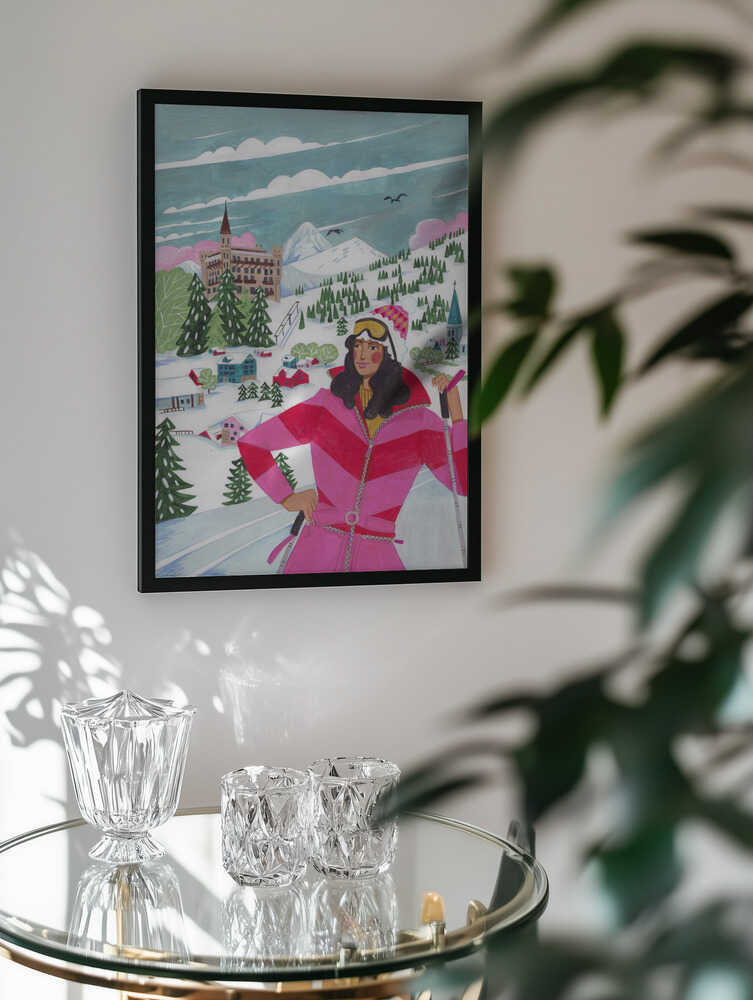 Winter Scene Woman Skiing Christmas
