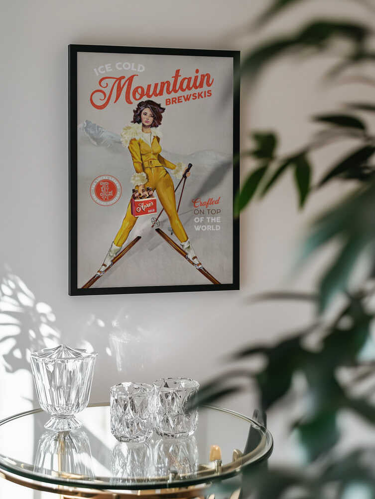 Ice Cold Beer Vintage Pinup Ski Art