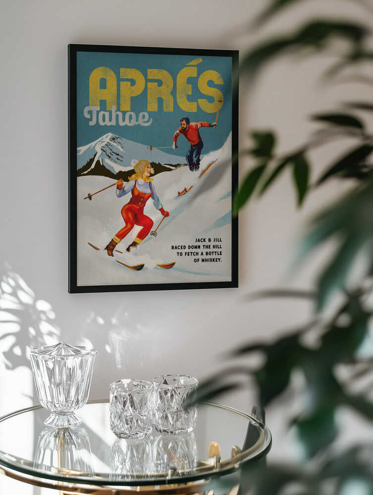 Apres Ski Lake Tahoe California Vintage Skiing Art